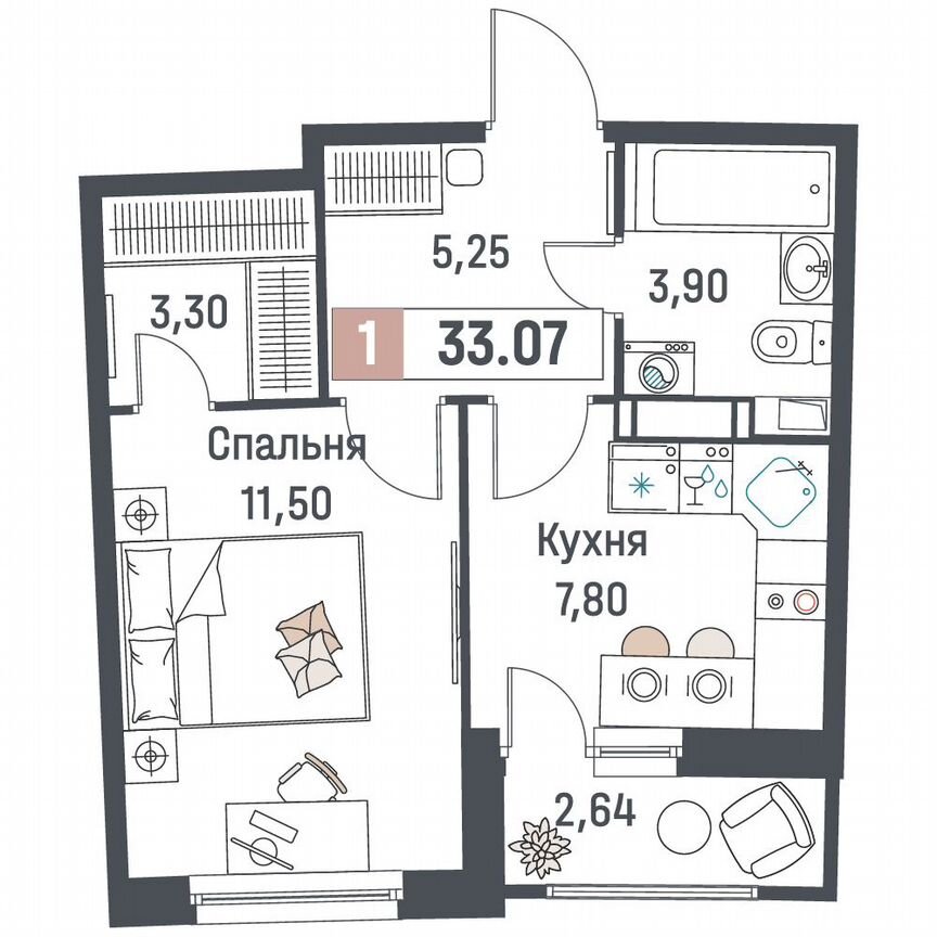 1-к. квартира, 33,1 м², 18/18 эт.