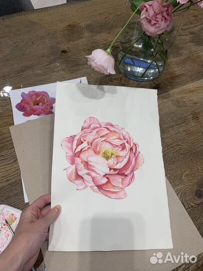 Картина пионы акварель