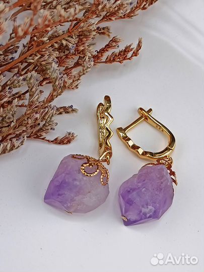 Винтажные серьги из натурального Аметиста
