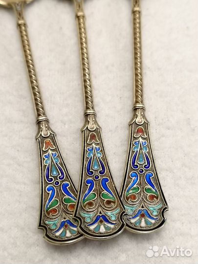 Ложки чайно-кофейные 3 шт. Серебро 925 проба. Эмал