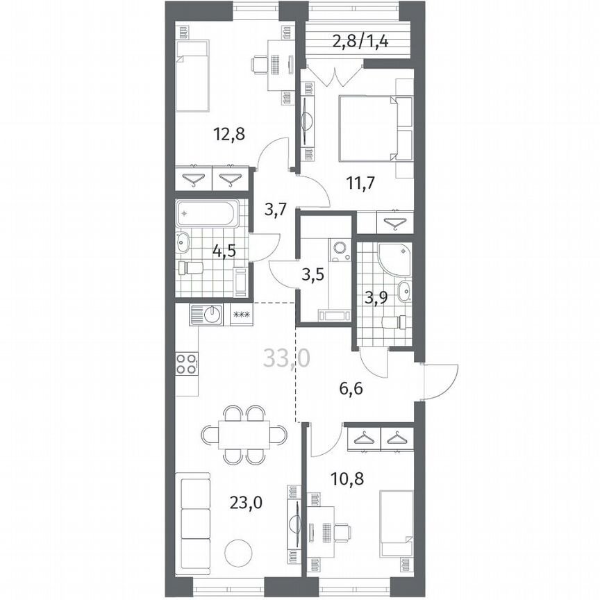 3-к. квартира, 81,7 м², 9/12 эт.