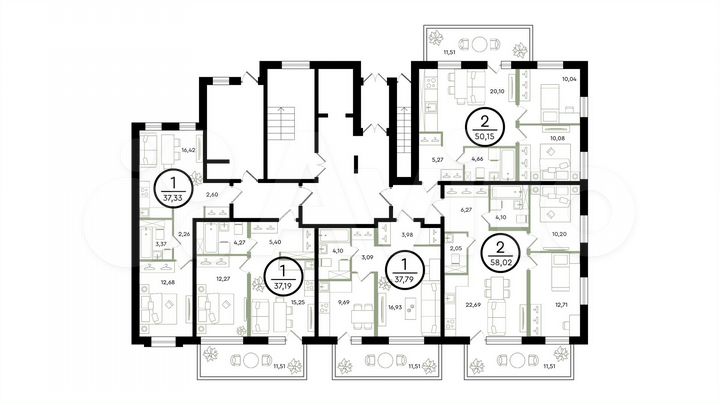 2-к. квартира, 50,2 м², 1/4 эт.