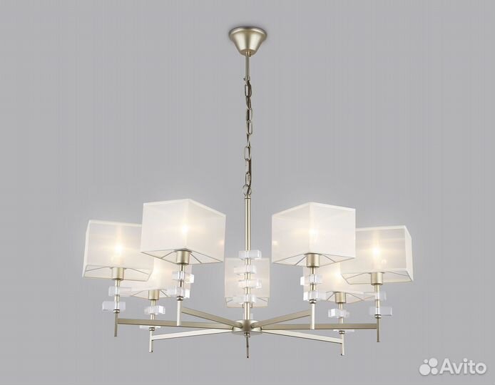 Подвесная люстра с абажурами, E14/5 max 40W D700*850, золото