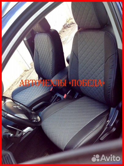 Чехлы Mitsubishi ASX из экокожи чёрно-серые Ромб