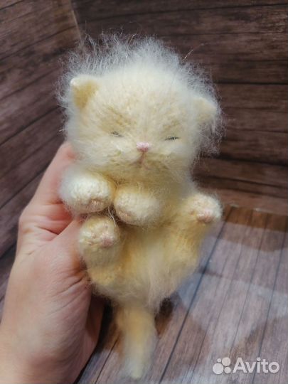 Вязаный спящий котёнок