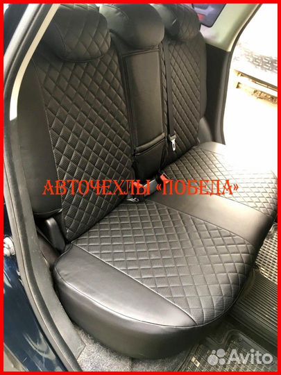 Чехлы Nissan Note из экокожи чёрные Ромб