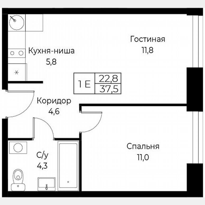 1-к. апартаменты, 37,5 м², 29/30 эт.