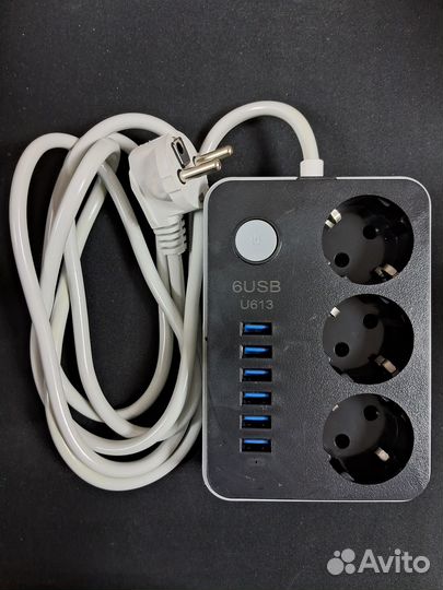 Сетевой фильтр SX-U613-B, 1,6м, 3 sokets+6USB port