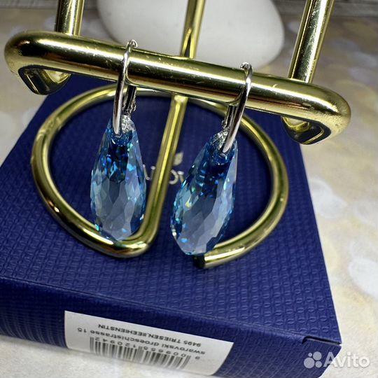 Серьги swarovski blue голубые капли lunar galet