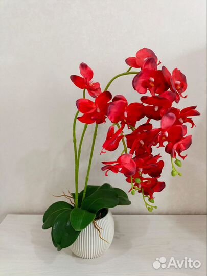 Орхидея искусственная тканевая в кашпо