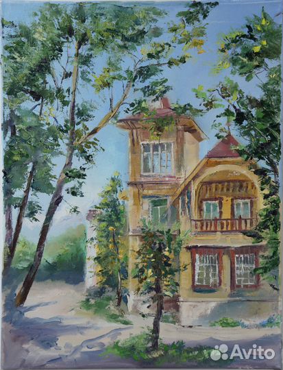 Картина маслом на холсте. Старая дача. Загородный