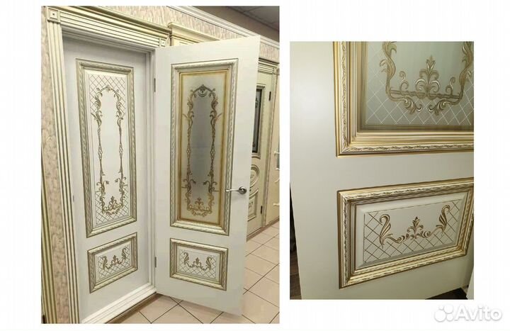 Дверь «Дуэт рб3» Эмаль Беж / Патина