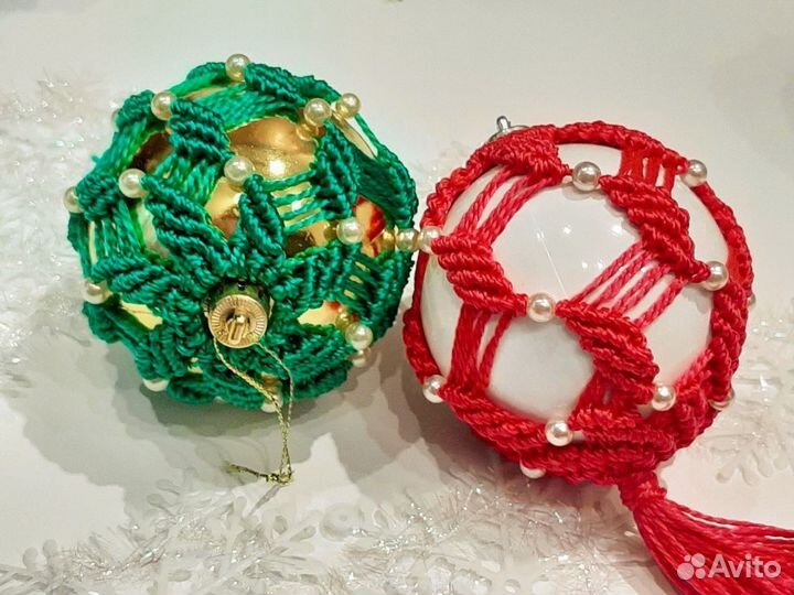 Елочные игрушки вязанные макраме / венки