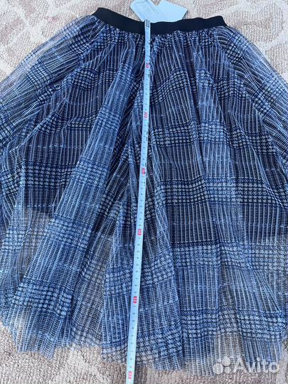 Юбка для девочки фатин серая в клетку 140-146