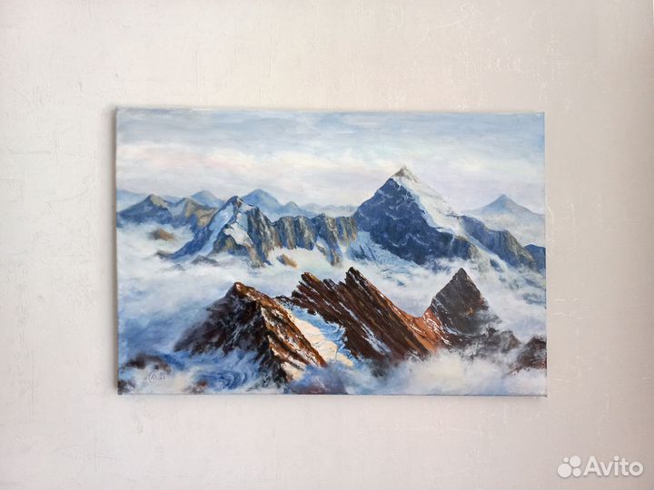 Картина акрилом на холсте 40х60см. Горный пейзаж