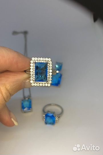 Кольцо серьги подвеска с бирюзовым камнем