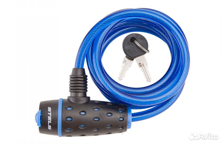 Трос-замок 8х1800мм 87318 stels с ключом со стальным тросом, чёрно-синий