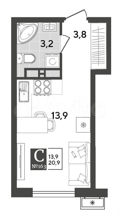 Квартира-студия, 20,9 м², 12/18 эт.