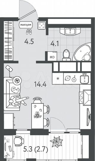 Квартира-студия, 25,7 м², 18/24 эт.
