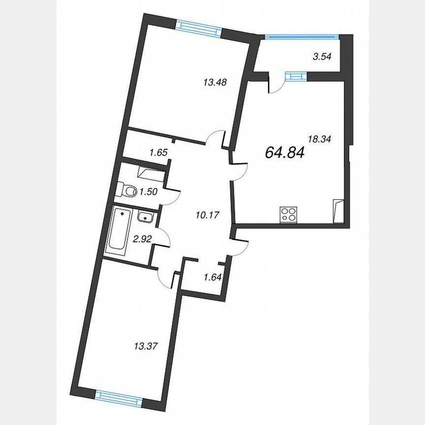 2-к. квартира, 66,6 м², 5/22 эт.