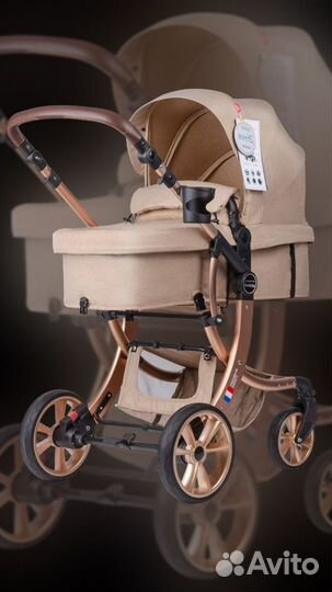 Шикарная коляска 2в1 на золотой раме цена реальная