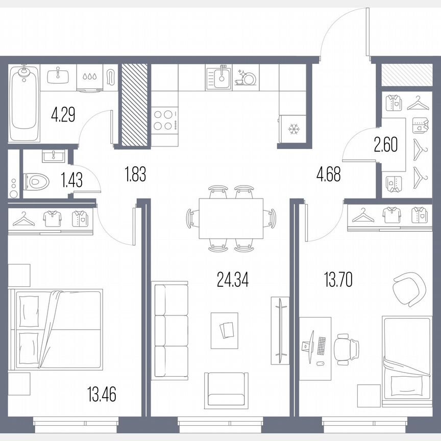 2-к. квартира, 66,3 м², 7/10 эт.