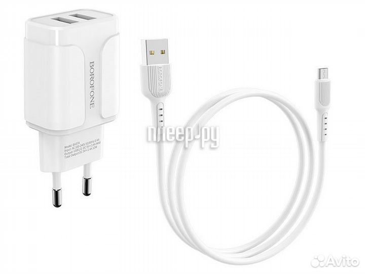 Borofone BA37A Speedy 2xUSB кабель microusb W