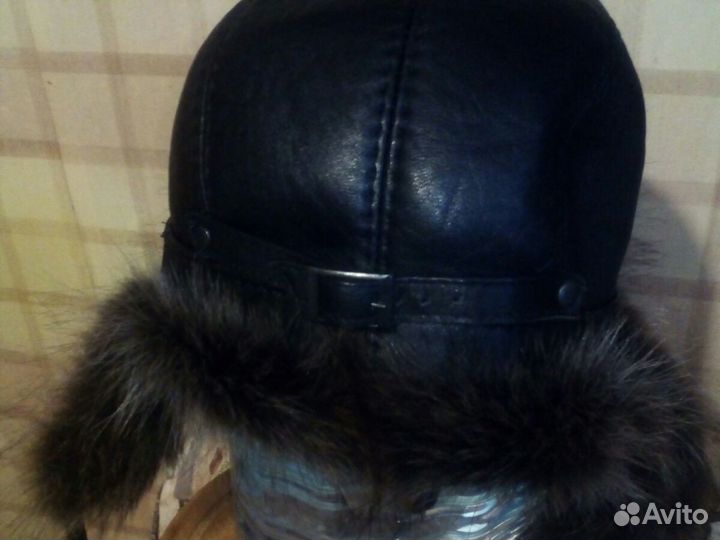 Мужская шапка ушанка кожа енот