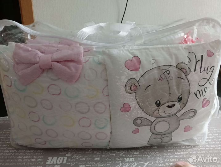 Бортики в детскую кроватку+ одеяло и подушка