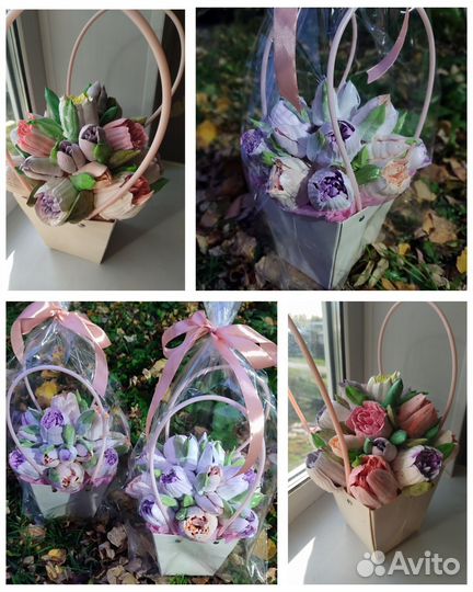 Корзина с цветами из зефира. Сладкий подарок