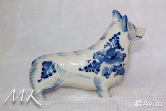 Вельш корги пемброк гжель - статуэтка фарфоровая