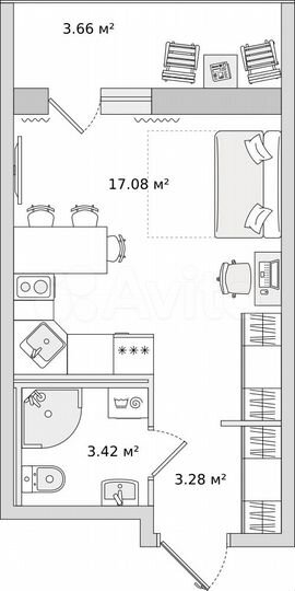Квартира-студия, 28,5 м², 19/22 эт.