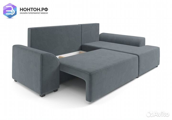 Угловой диван еврокнижка Каскад велюр серо-синий