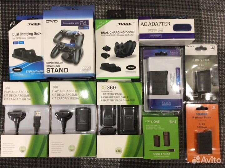Аккумуляторы и зарядки для Xbox 360/ONE/PS4/PSP/PS