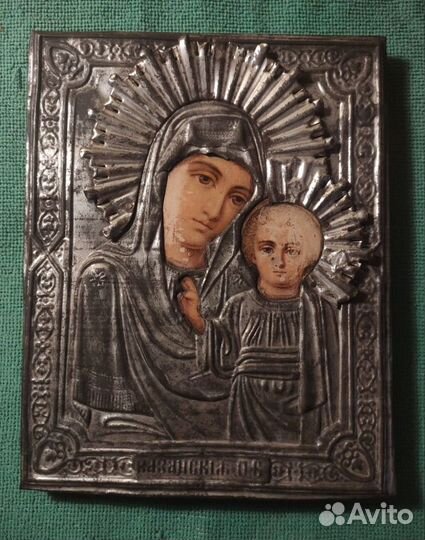 Икона старинная, без реставрации XIX v в окладе