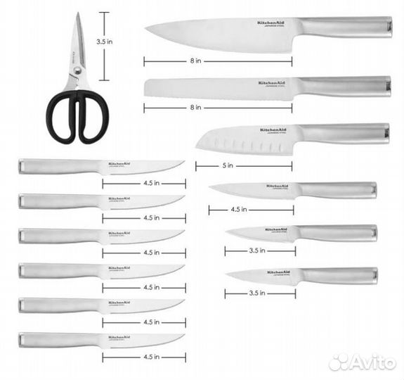 Оригинальный набор ножей Kitchenaid стальными руч