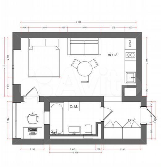 Квартира-студия, 30,9 м², 2/4 эт.