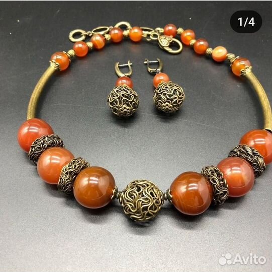 Комплект ожерелье, чокер колье из сердолика