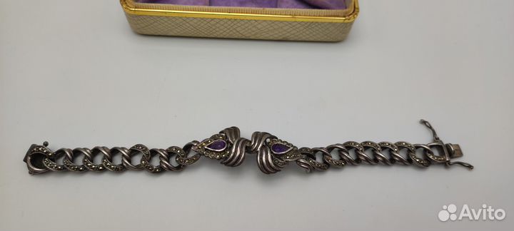 Брошь марказиты аметист серебро сер. XX в. № 28 37