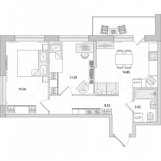 2-к. квартира, 58,9 м², 11/21 эт.
