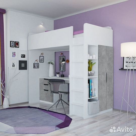 Кровать-чердак Polini kids Simple с письменным сто