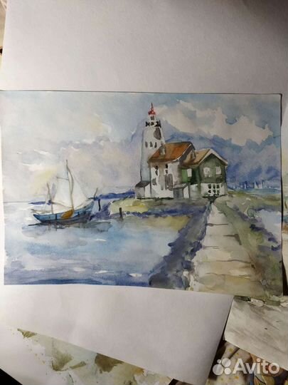 Картина акварель, бумага, ученическая