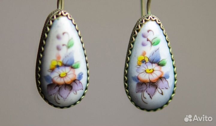 Ретро серьги СССР Финифть Цветок Незабудки Винтаж