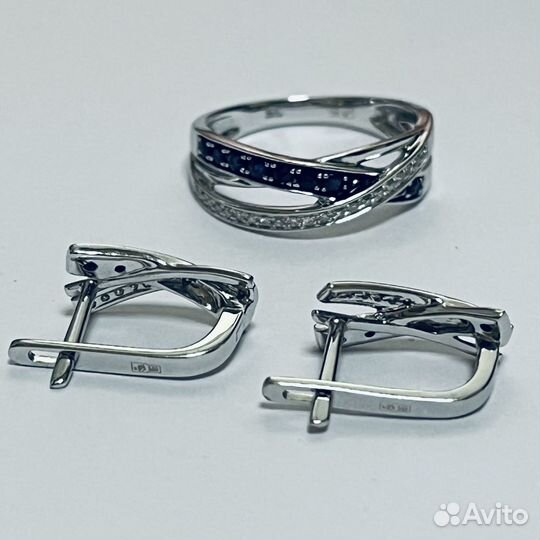 Комплект с сапф. и брил-ми золото 585 пр (ем 10399