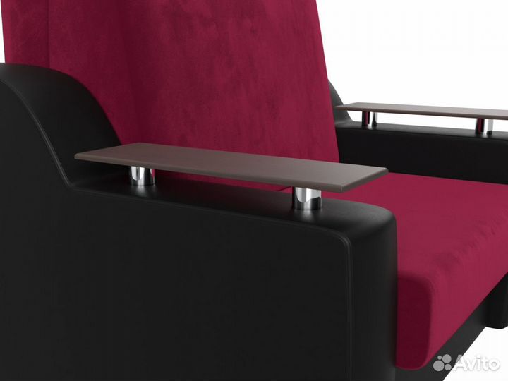 Диван прямой аккордеон Сенатор 100, микровельвет, экокожа, бордовый, черный