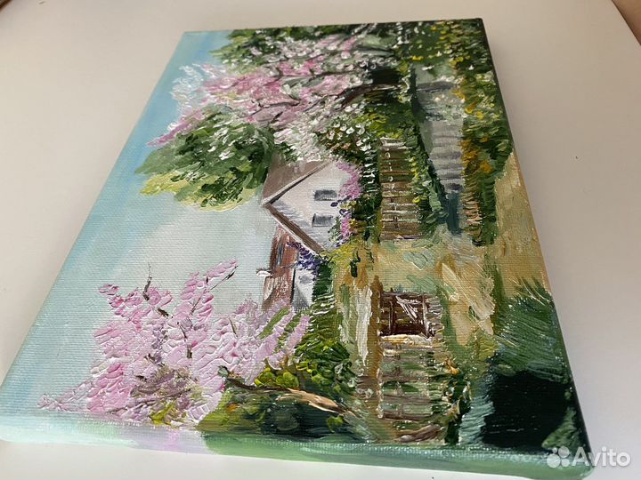 Картина маслом домик пейзаж
