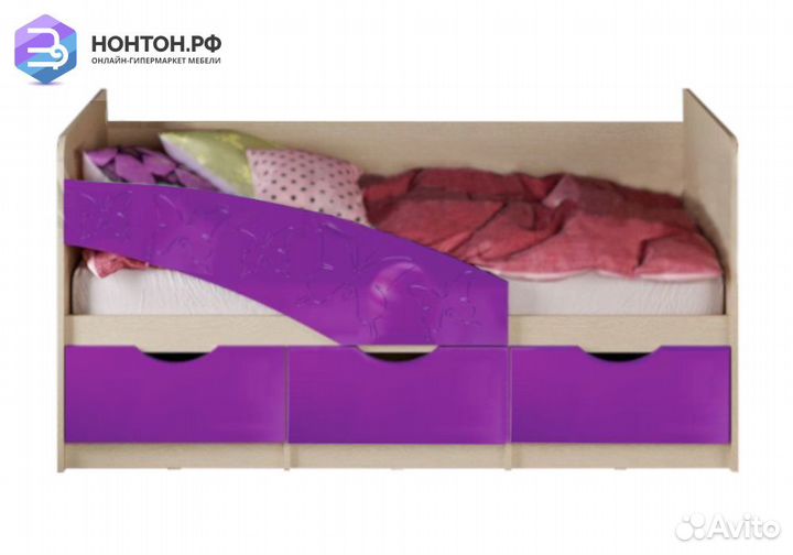 Кровать Бабочки фиолетовый металлик