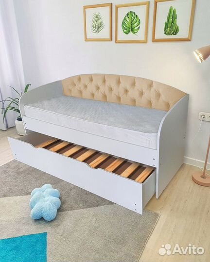 Кровать 2е спальное детская велюр лдсп