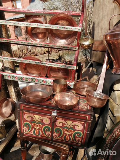 Медный кувшин старинный, медная посуда