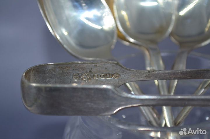 Антикварные чайные ложки с щипчиками. 1880-е гг